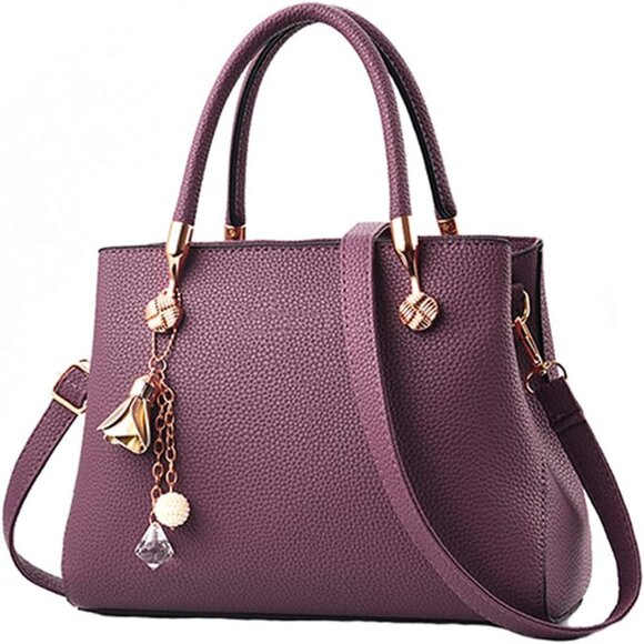 Handbags - Women's Pueple Fashion Ladies Pu Leather Top Handle Satchel Shoulder Tote Bag